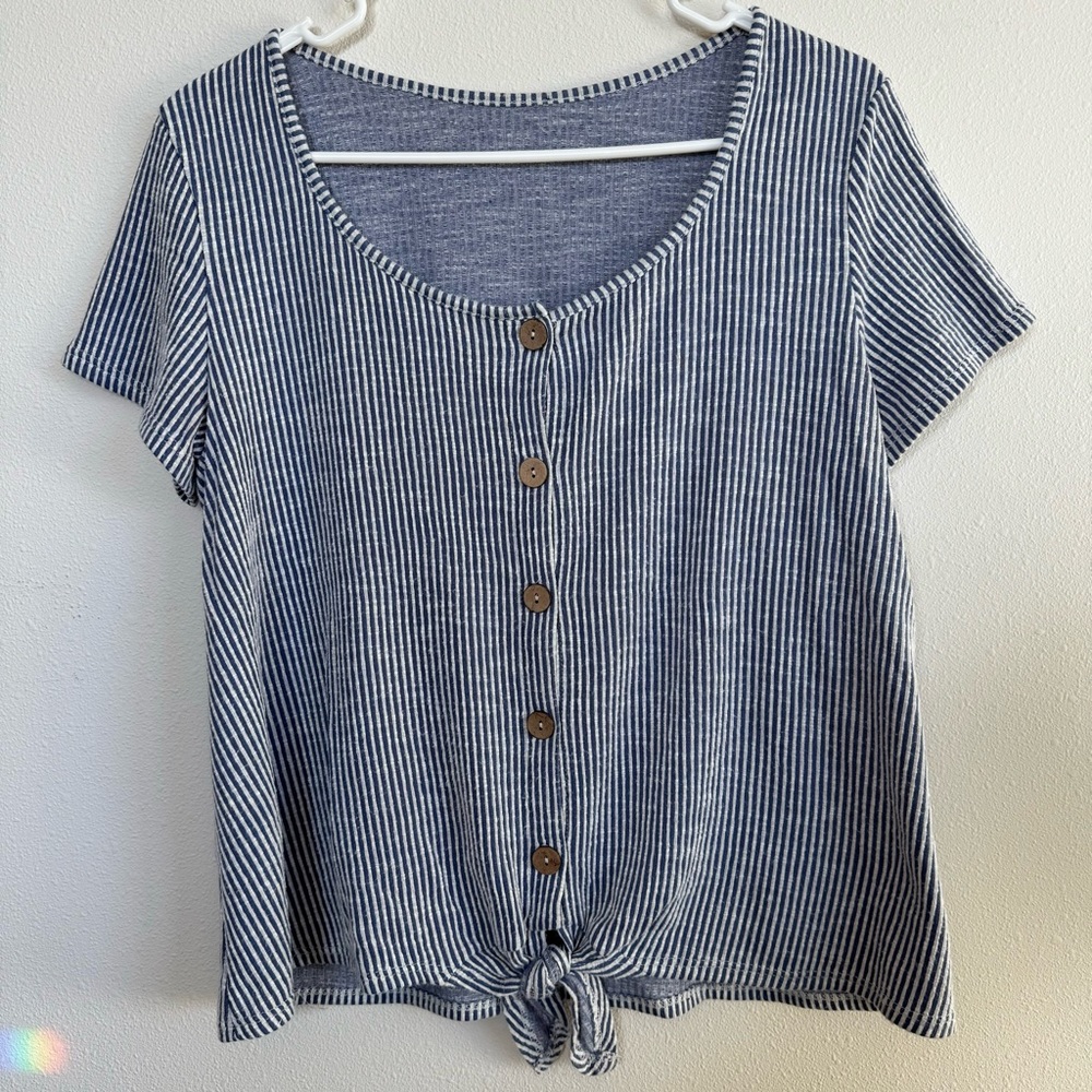Striped Cotton Button-Up Shirt with Tie-Front